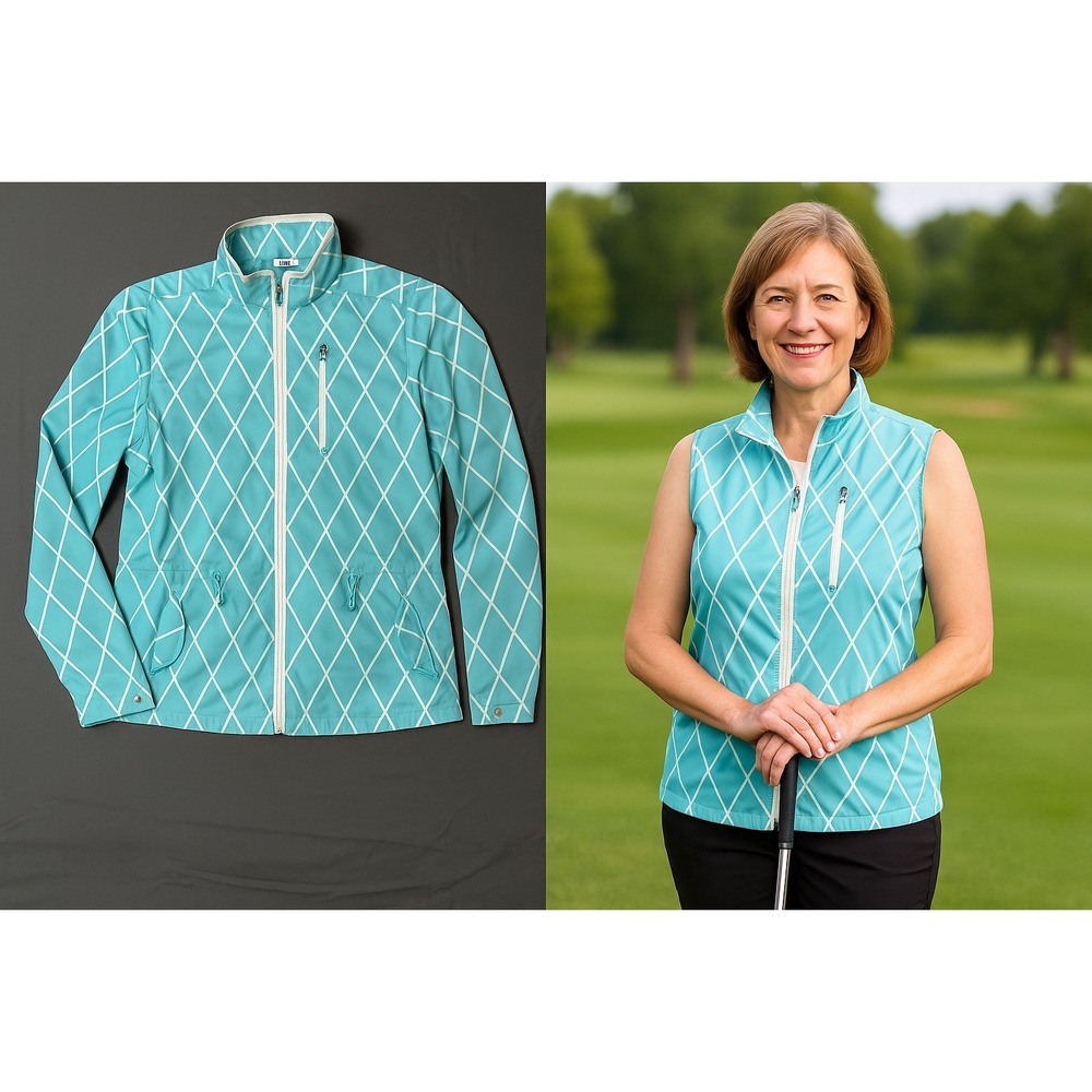 IZOD Golf Women's Convertible Jacket M Aqua‎ Blue Zip-Off Sleeves to Vest